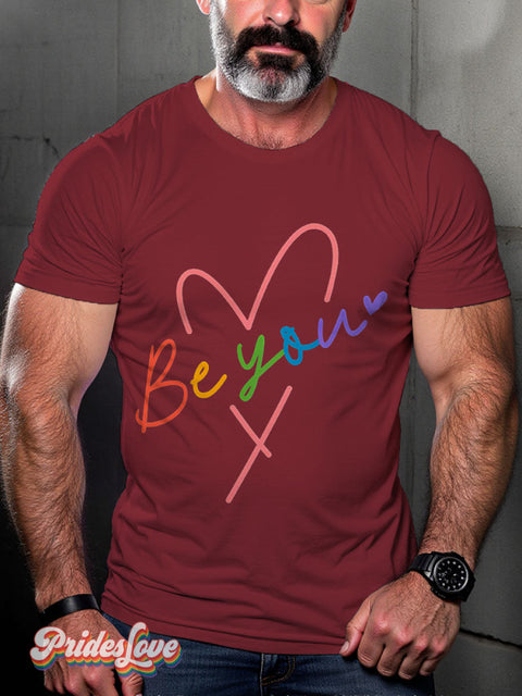 LGBT Heart Rainbow Be You Pride Casual Print T-shirt Maroon / S