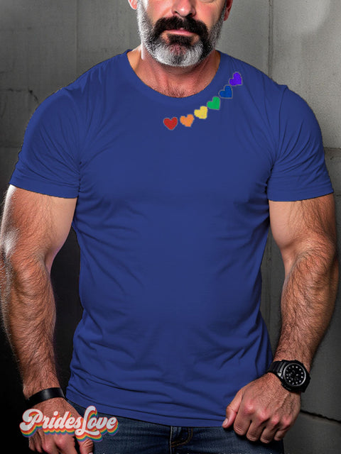 LGBT Heart Rainbow Pride Casual Print T-shirt Blue / S