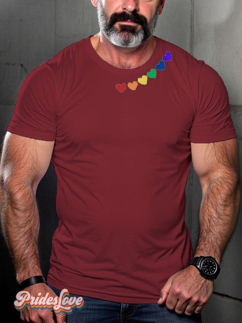 LGBT Heart Rainbow Pride Casual Print T-shirt Maroon / S