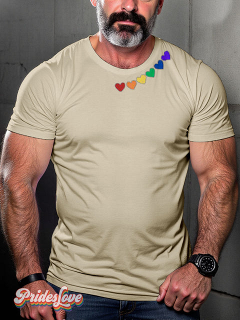 LGBT Heart Rainbow Pride Casual Print T-shirt Sand / S