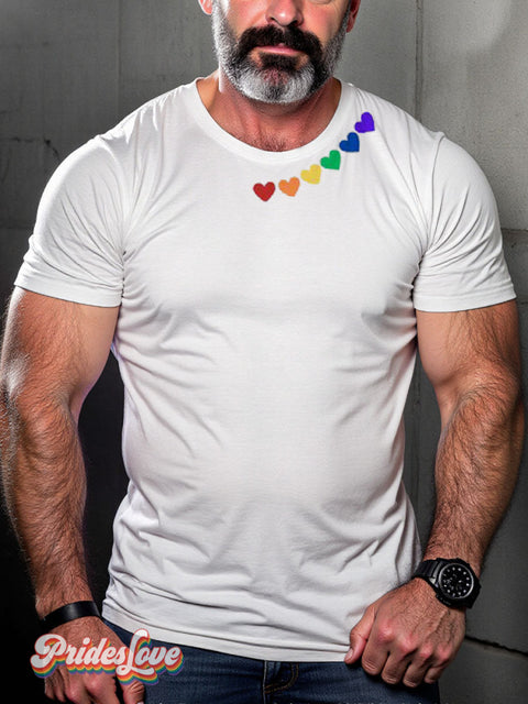 LGBT Heart Rainbow Pride Casual Print T-shirt White / S