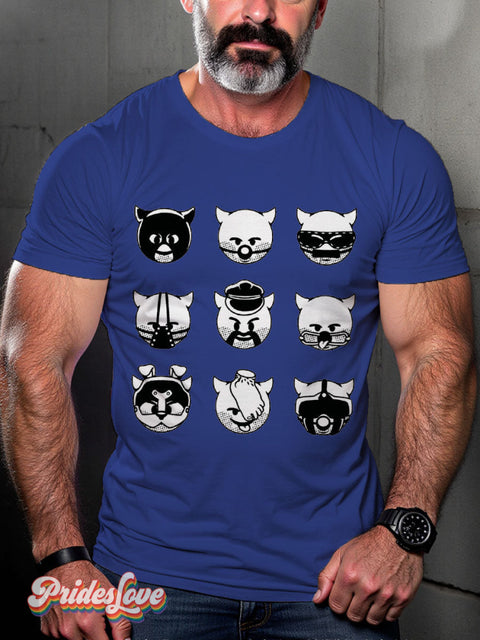 Lgbt Kinky Leather Demon Emojis Black Painting Casual Print T-Shirt Blue / S