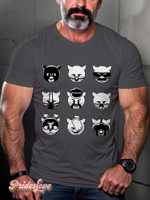Lgbt Kinky Leather Demon Emojis Black Painting Casual Print T-Shirt Grey / S