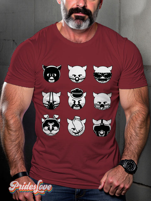 Lgbt Kinky Leather Demon Emojis Black Painting Casual Print T-Shirt Maroon / S