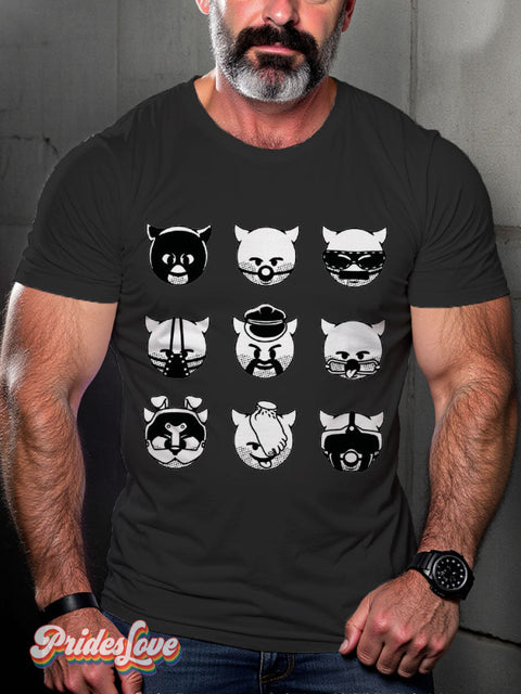 Lgbt Kinky Leather Demon Emojis Black Painting Casual Print T-Shirt / S