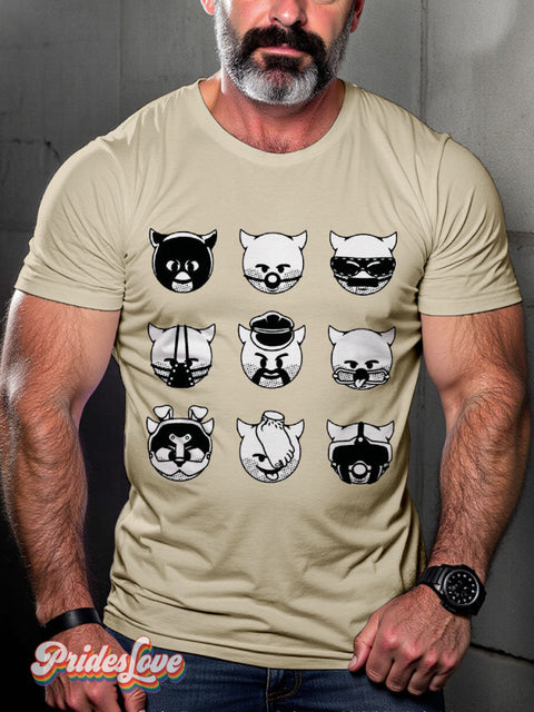Lgbt Kinky Leather Demon Emojis Black Painting Casual Print T-Shirt Sand / S
