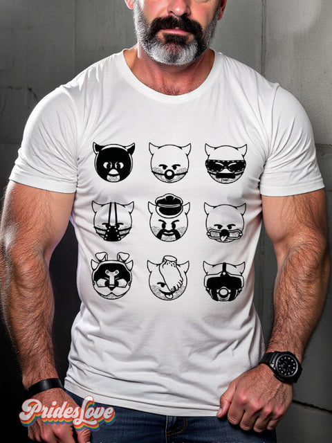 Lgbt Kinky Leather Demon Emojis Black Painting Casual Print T-Shirt White / S