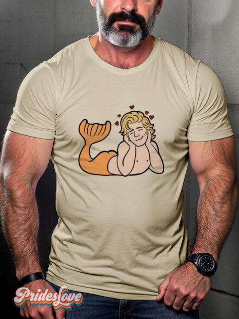 LGBT Mermaid Casual Print T-shirt Sand / S