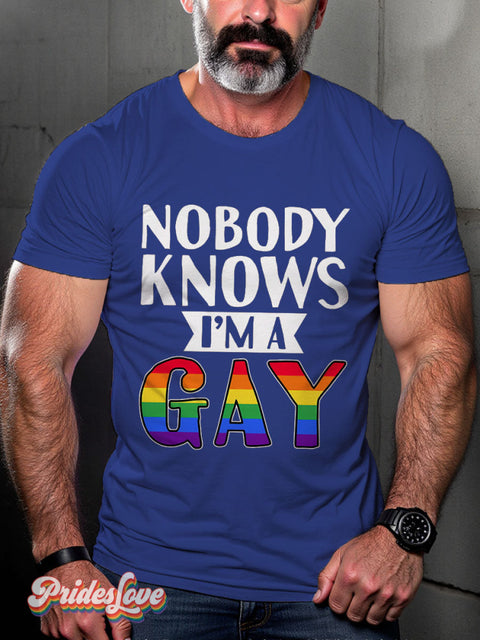 LGBT Nobody Knows I’m A Gay Funny Gay Casual Print T-shirt Blue / S
