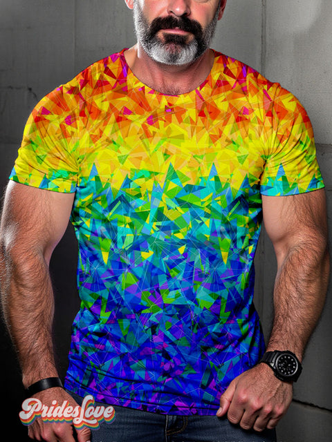 Lgbt Pride Block Rainbow Gradient Casual Print T-Shirt Multicolor / S