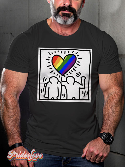 LGBT Pride Flag Haring Lightweight Casual Print T-shirt Black / S