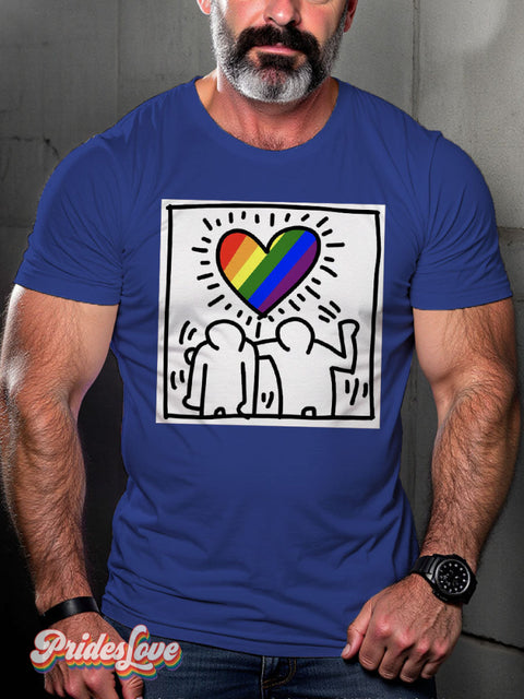 LGBT Pride Flag Haring Lightweight Casual Print T-shirt Blue / S