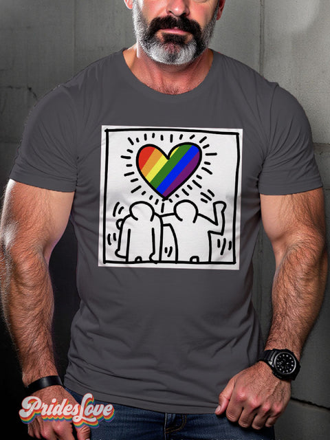LGBT Pride Flag Haring Lightweight Casual Print T-shirt Grey / S