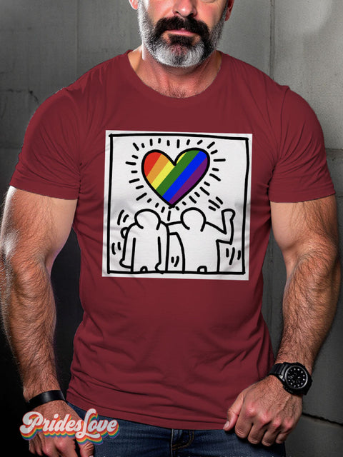 LGBT Pride Flag Haring Lightweight Casual Print T-shirt Maroon / S