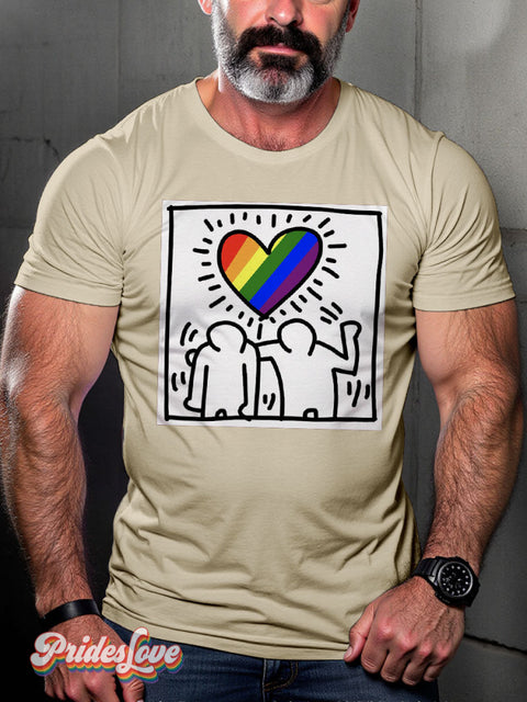 LGBT Pride Flag Haring Lightweight Casual Print T-shirt Sand / S