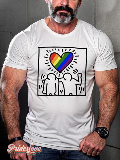 LGBT Pride Flag Haring Lightweight Casual Print T-shirt White / S