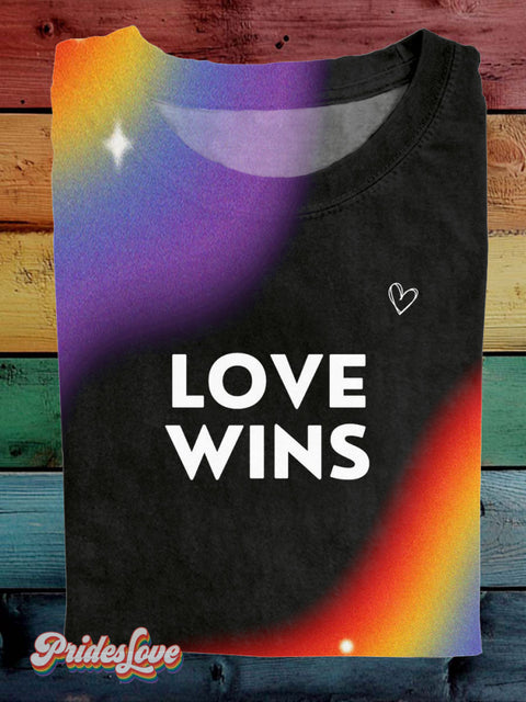 Lgbt Pride Love Wins Rainbow Gradient Casual Print T-Shirt Multicolor / S