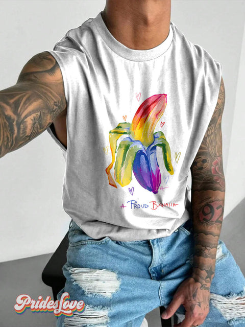 Lgbt Pride Rainbow Banana Gay Print Men’s Wide Shoulder Vest Colorful / S
