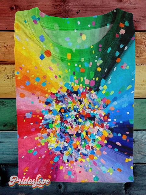 Lgbt Pride Rainbow Painting Heart Casual Print T-Shirt