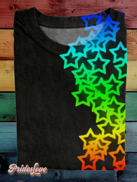 Lgbt Pride Stars Rainbow Heart Casual Print T-Shirt