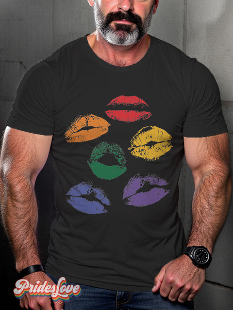 LGBT Proud Rainbow Mouth Kiss Casual Print T-shirt Black / S