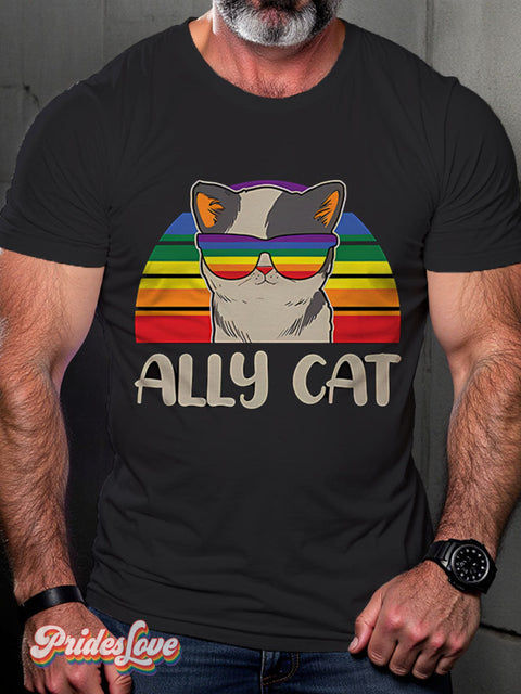 Lgbt Rainbow Ally Cat Gay Art Print T-Shirt Multicolor / S
