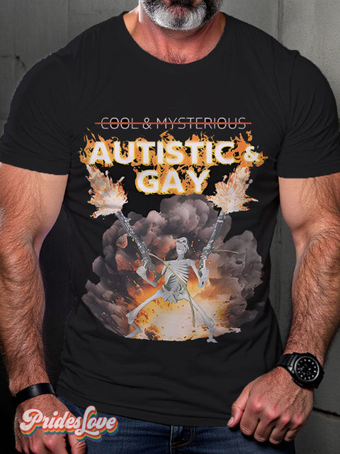 Lgbt Rainbow Autistic And Gay Skeleton Explosion Print T-Shirt Multicolor / S