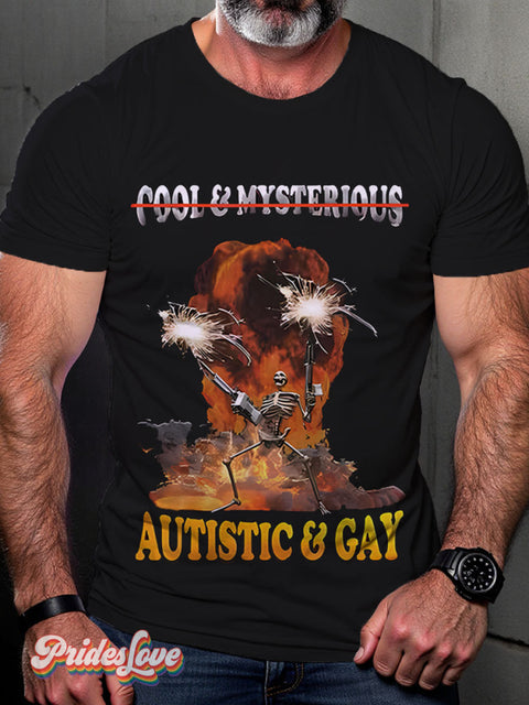 Lgbt Rainbow Autistic & Gay Funny Print T-Shirt Multicolor / S