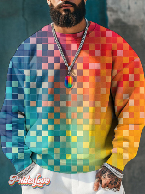 Lgbt Rainbow Block Mosaic Gay Print Casual Sweatshirt Multicolor / S