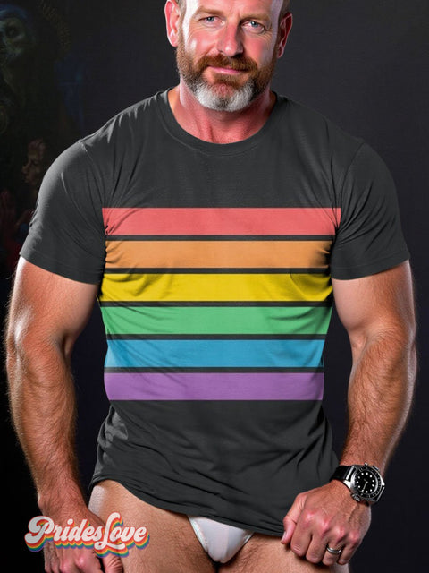 Lgbt Rainbow Color Stripe Casual Print T-Shirt Black / S
