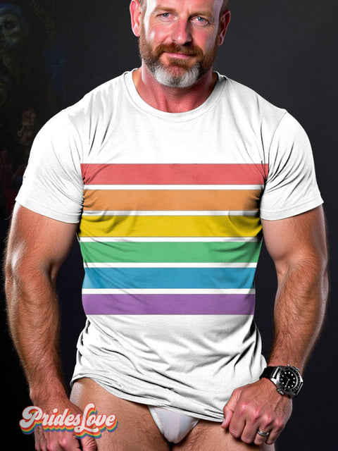 Lgbt Rainbow Color Stripe Casual Print T-Shirt White / S