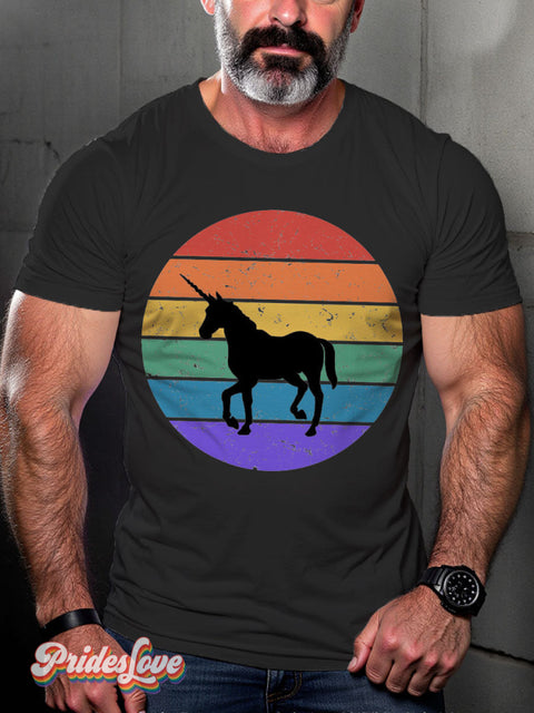 LGBT Rainbow Flag Unicorn Casual Print T-shirt Black / S