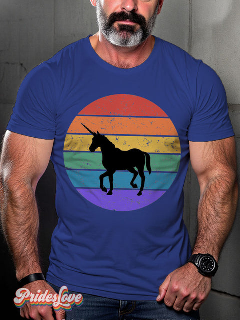 LGBT Rainbow Flag Unicorn Casual Print T-shirt Blue / S