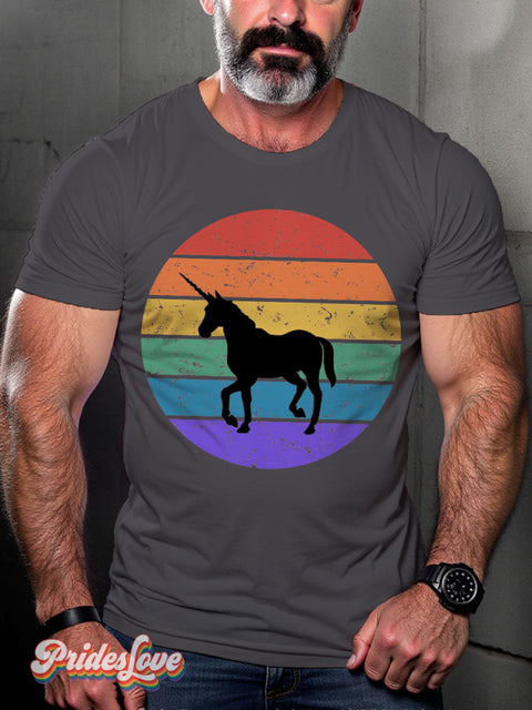 LGBT Rainbow Flag Unicorn Casual Print T-shirt Grey / S