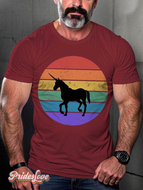 LGBT Rainbow Flag Unicorn Casual Print T-shirt Maroon / S