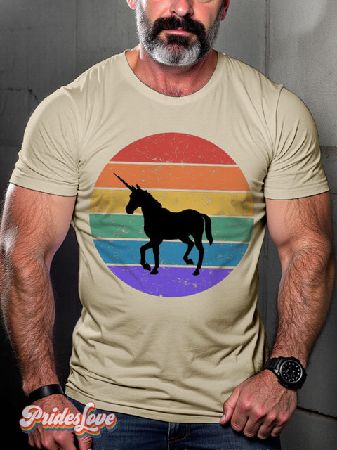 LGBT Rainbow Flag Unicorn Casual Print T-shirt Sand / S