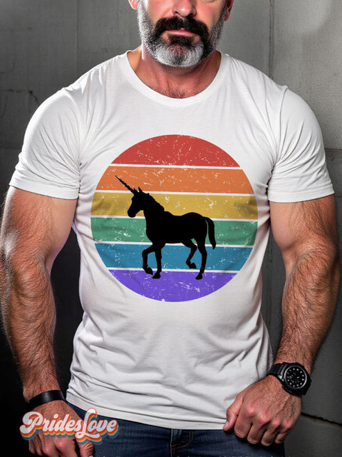 LGBT Rainbow Flag Unicorn Casual Print T-shirt White / S