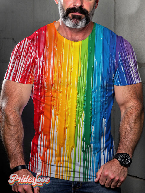 Lgbt Rainbow Flow Painting Casual Print T-Shirt
