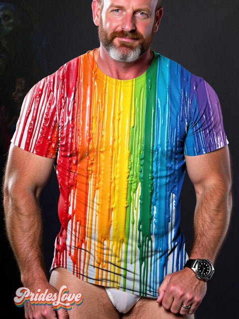 Lgbt Rainbow Flow Painting Casual Print T-Shirt Multicolor / S