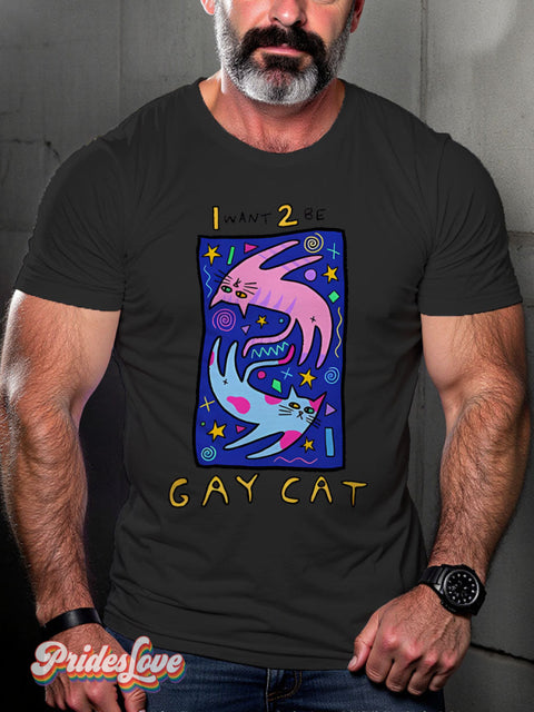 Lgbt Rainbow Funny Cat Gay Art Print T-Shirt Black / S