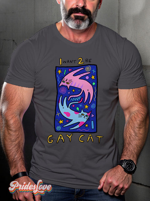 Lgbt Rainbow Funny Cat Gay Art Print T-Shirt Gray / S