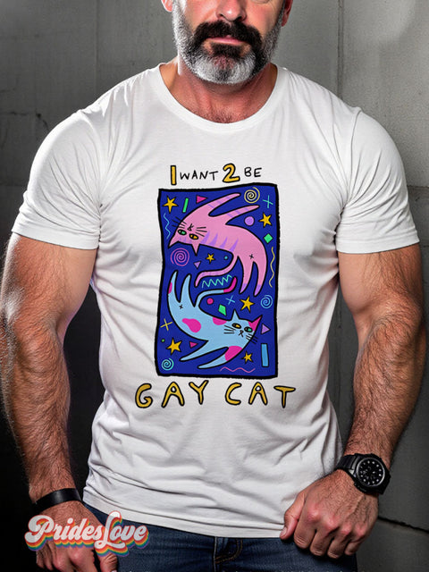 Lgbt Rainbow Funny Cat Gay Art Print T-Shirt White / S