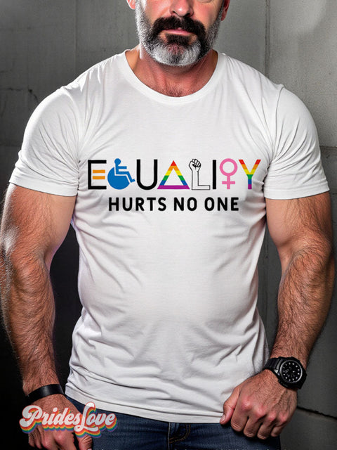 Lgbt Rainbow Gay Equality Hurts No One Print T-Shirt White / S