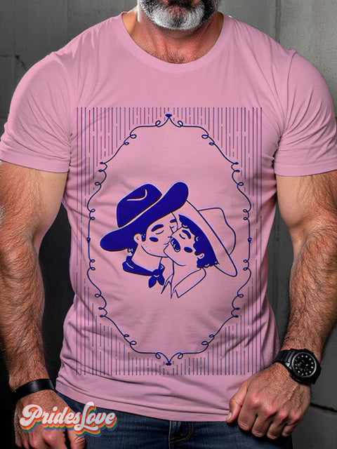 Lgbt Rainbow Gay Kissing Cowboys Art Men’s Print T-Shirt Multicolor / S