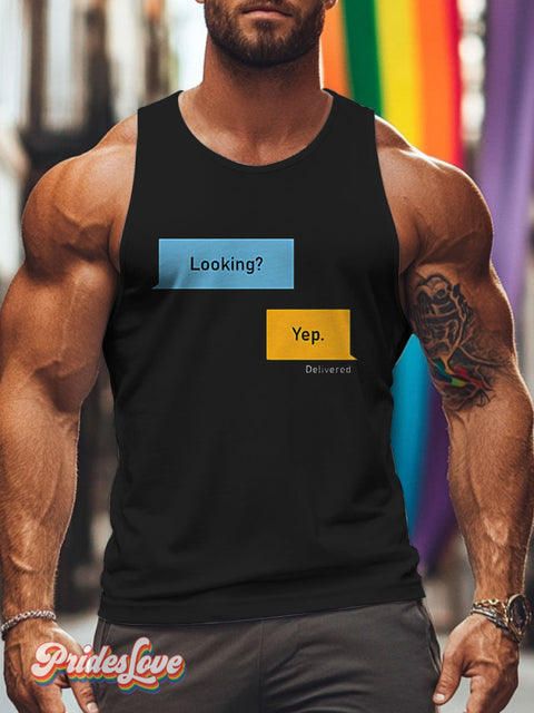 Lgbt Rainbow Gay Looking Yep Dialogues Print Men’s Tank Top Multicolor / S