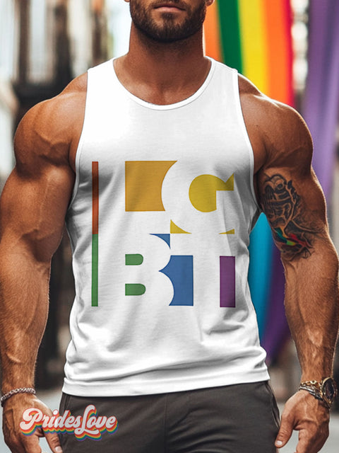 Lgbt Rainbow Gay Pride Procession Print Men’s Tank Top Multicolor / S