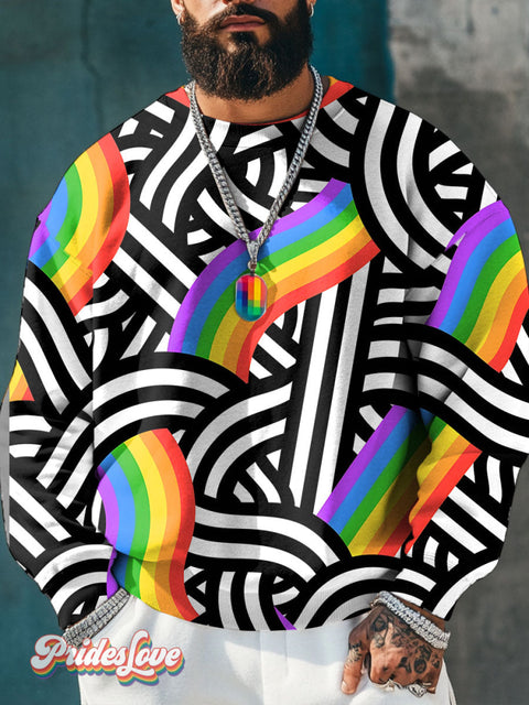 Lgbt Rainbow Gradient Stripes Doodle Gay Print Casual Sweatshirt Multicolor / S