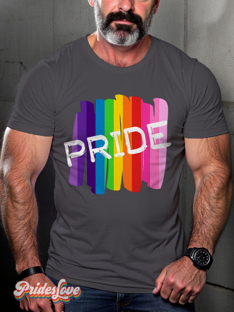 Lgbt Rainbow Gradient Stripes Pride Gay Print T-Shirt Gray / S