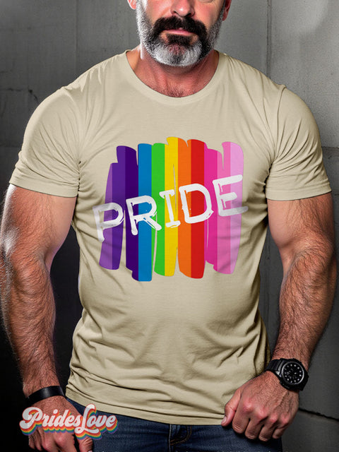 Lgbt Rainbow Gradient Stripes Pride Gay Print T-Shirt Sand / S
