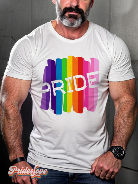Lgbt Rainbow Gradient Stripes Pride Gay Print T-Shirt White / S